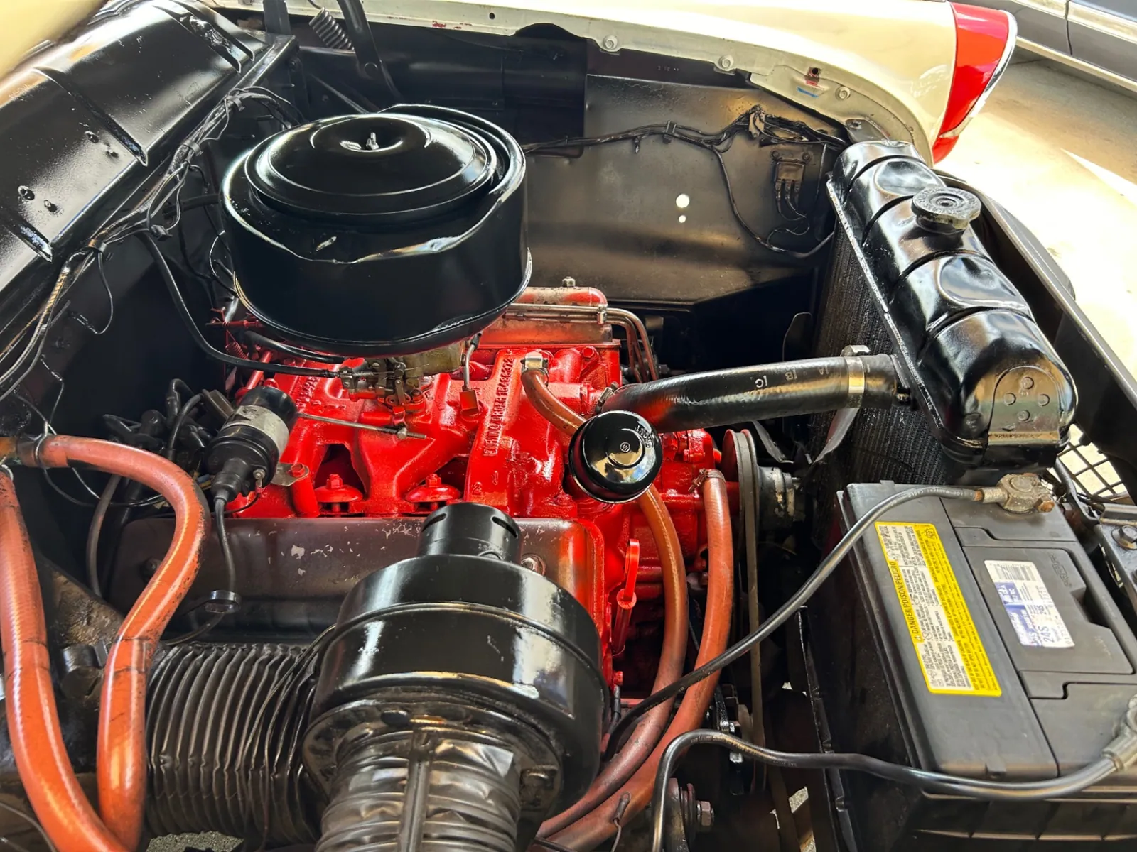 Engine bay of the 1955 Ford Fairlane