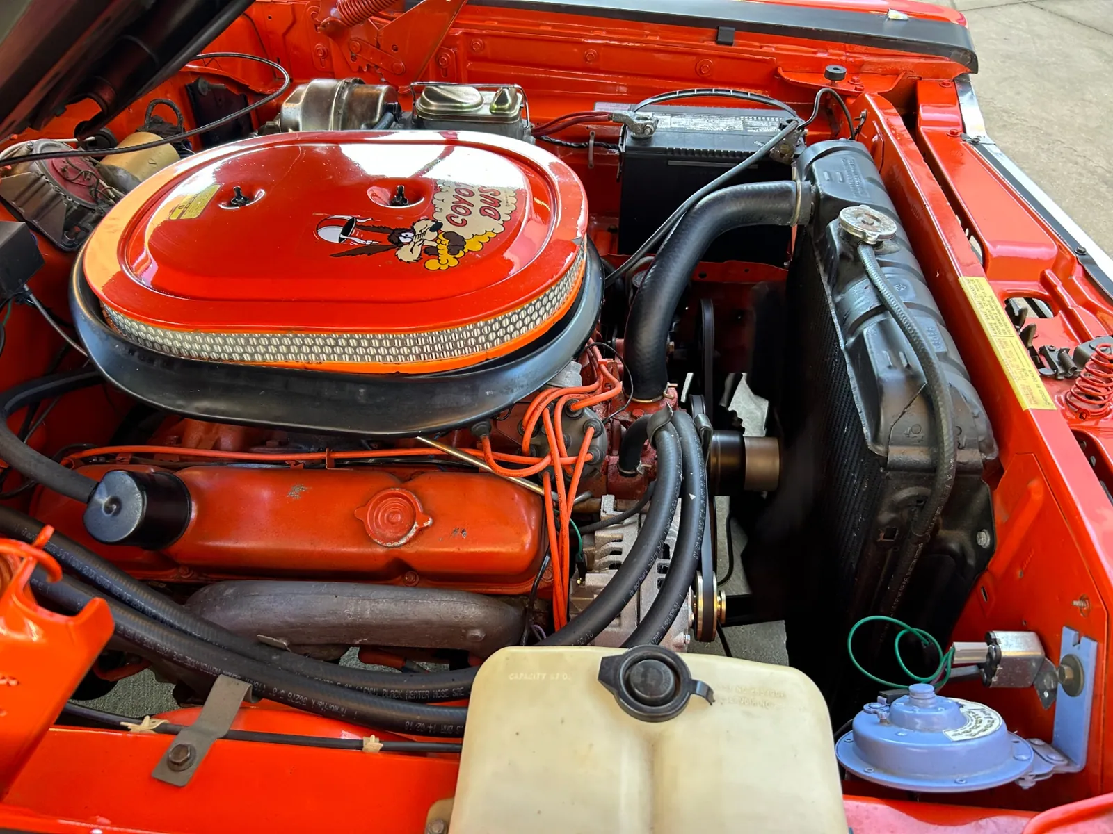 Engine bay of the 1969 Plymouth Road Runner