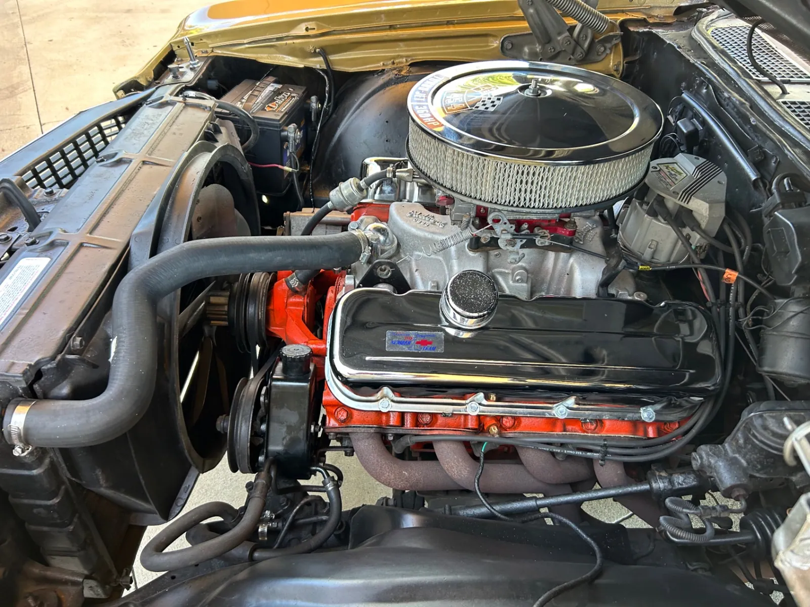Engine bay of the 1970 Chevrolet Chevelle SS